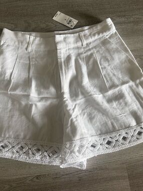 INC International Concepts White Crochet-Trim Linen Shorts